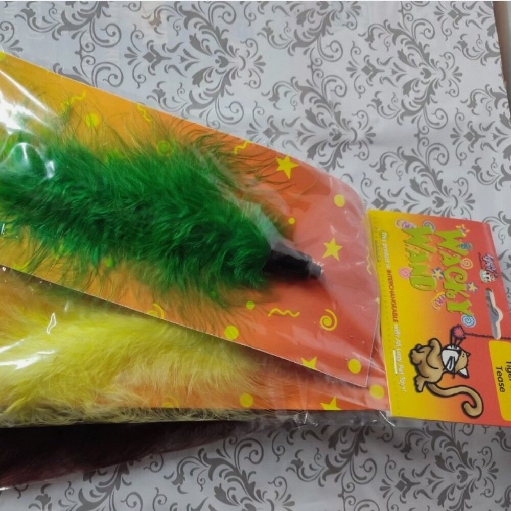 Lot of 3 Lazy Pet Interactive Tail Tease Cat Toy Brown, Green, & Yellow
